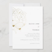 Gold Peony Elegant Floral Sketch BW Wedding Kaart (Voorkant)