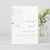 Gold Peony Elegant Floral Sketch BW Wedding Kaart (Staand voorkant)