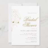 Gold Peony Elegant Script Floral BW Vrijgezellenfe Kaart (Voorkant)