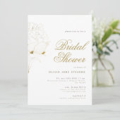Gold Peony Elegant Script Floral BW Vrijgezellenfe Kaart (Staand voorkant)