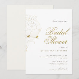 Gold Peony Elegant Script Floral BW Vrijgezellenfe Kaart