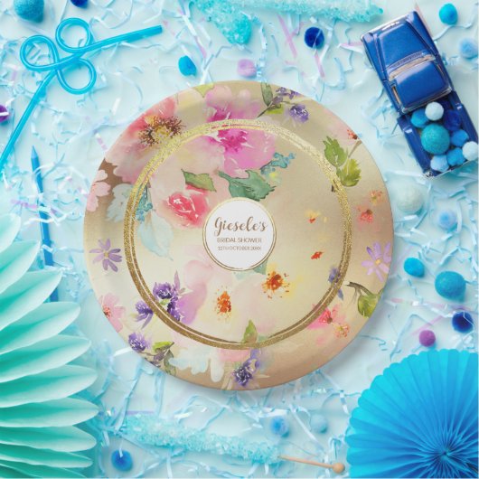 Gold Peony Floral Papieren Bordje (Feest)