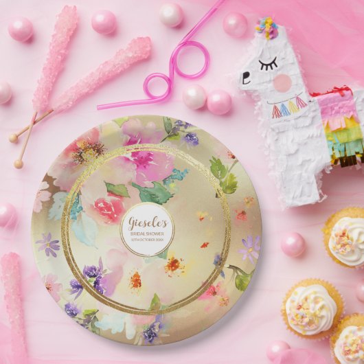 Gold Peony Floral Papieren Bordje (Feest)