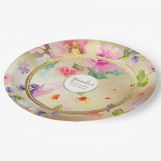 Gold Peony Floral Papieren Bordje (Gekanteld)