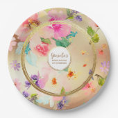 Gold Peony Floral Papieren Bordje (Voorkant)
