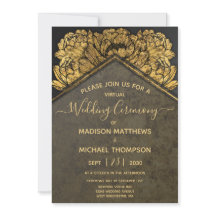 Gold Peony Virtual Wedding Livestream Wedding Invi