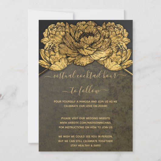 Gold Peony Virtual Wedding Livestream Wedding Invi Kaart (Achterkant)