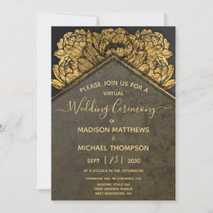 Gold Peony Virtual Wedding Livestream Wedding Invi Kaart