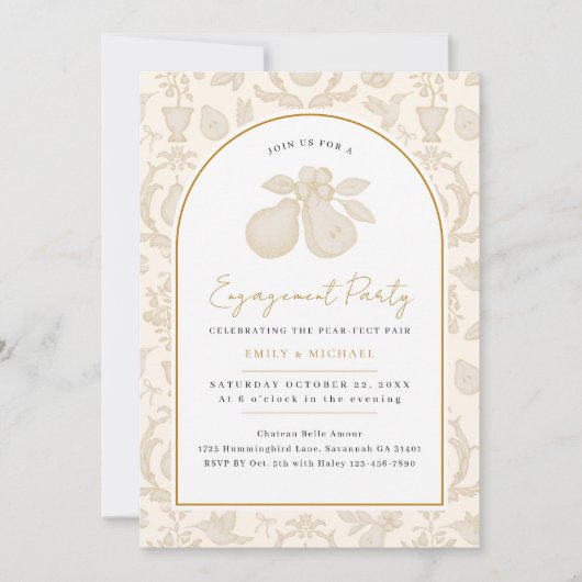 Gold Perfect Pear Engagement Party Uitnodiging (Voorkant)