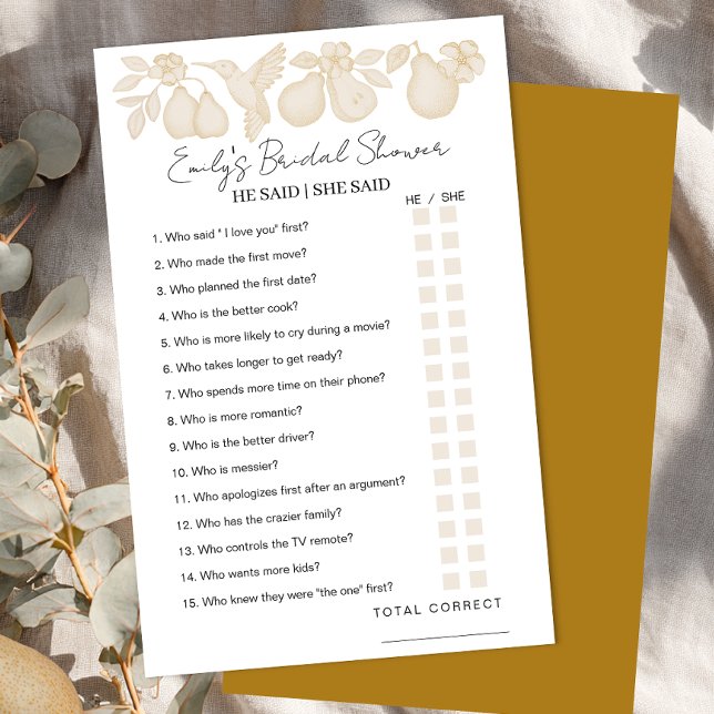 Gold Perfect Pear Vrijgezellenfeest Hij zei dat ze (He said / She said)