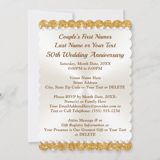 Gold Personalize, 50e Jubileum Uitnodiging Kaart (Achterkant)
