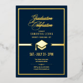 Gold Pet Afstuderen Navy Blue ID834 Folie Uitnodiging (Voorkant)