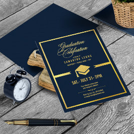 Gold Pet Afstuderen Navy Blue ID834 Folie Uitnodiging