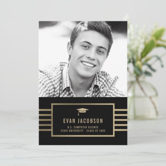 Gold Pet BEWERKBARE KLEUR Afstuderen Foto Kaart (Staand voorkant)