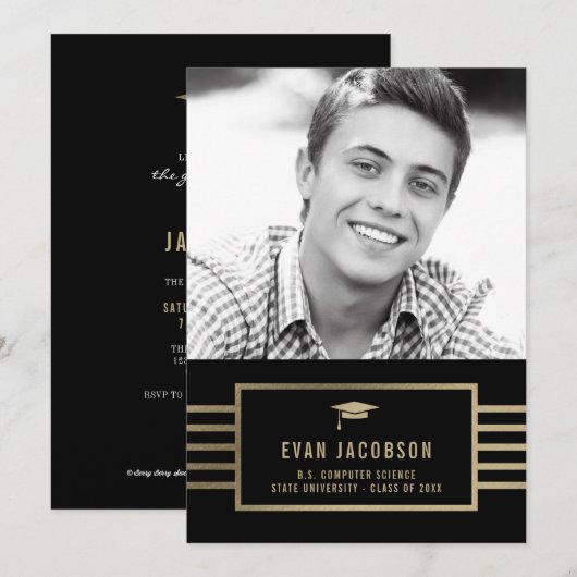 Gold Pet BEWERKBARE KLEUR Afstuderen Foto Kaart (Voorkant / Achterkant)