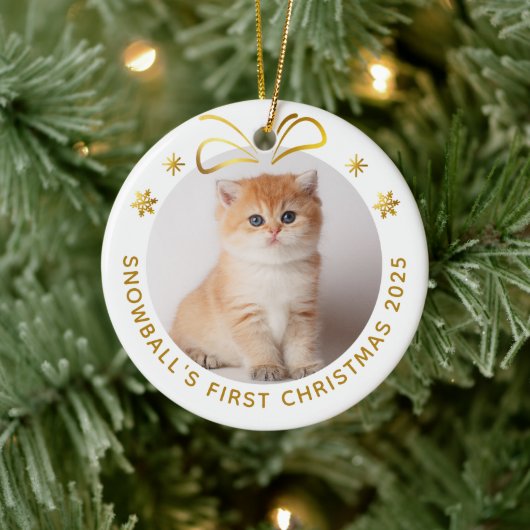 Gold Pet Cat Kerstmis - Persoonlijke fotofeestdag Keramisch Ornament (Boom)