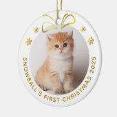 Gold Pet Cat Kerstmis - Persoonlijke fotofeestdag Keramisch Ornament (Links)