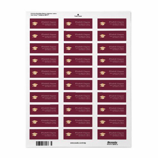 Gold pet Maroon afstuderen Adreslabel Etiket (Full Sheet)