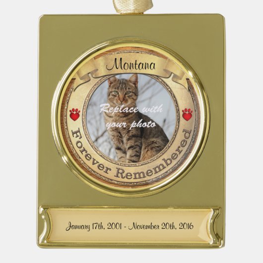 Gold Pet Memorial - Forever herdacht Verguld Banner Ornament (Voorkant)