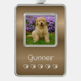 Gold Pet Photo Ornament - Vertical Frame, Photo 