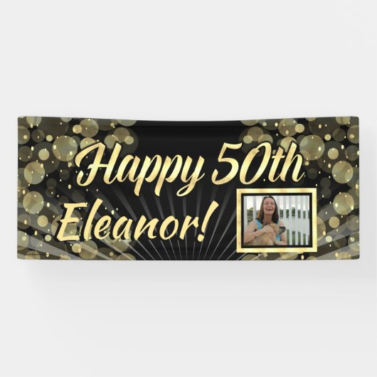 Gold Photo 50th Birthday Party Banner (Horizontaal)