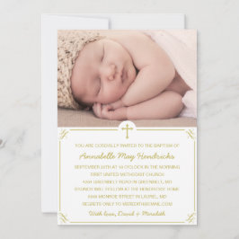 Gold Photo Baptism/Christening Invitation Kaart