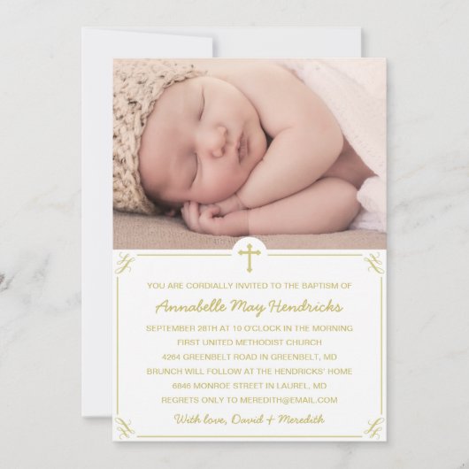 Gold Photo Baptism/Christening Invitation Kaart (Voorkant)