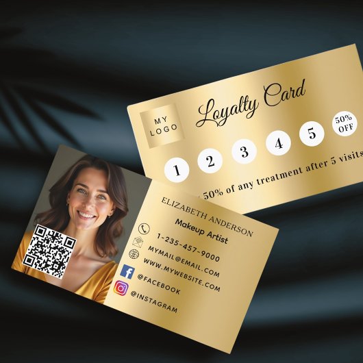 Gold photo business logo QR code loyalty card