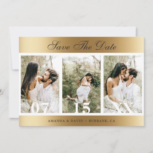 Gold Photo Collage Wedding Save The Date (Voorkant)