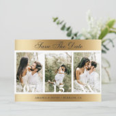Gold Photo Collage Wedding Save The Date (Staand voorkant)