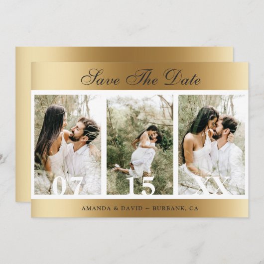 Gold Photo Collage Wedding Save The Date (Voorkant / Achterkant)
