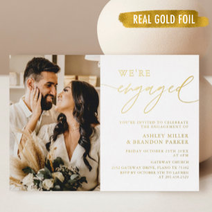 Gold Photo Elegant Engagement Party Folie Uitnodiging