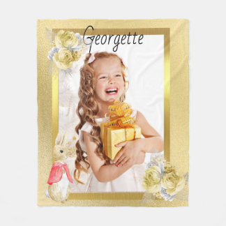 Gold Photo Fleece Blanket for Girl met konijn