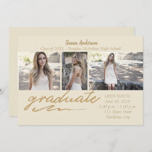 Gold Photo Graduation Party Uitnodiging (Voorkant / Achterkant)