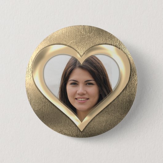 Gold Photo Lijst Heart Ronde Button 5,7 Cm (Voorkant)
