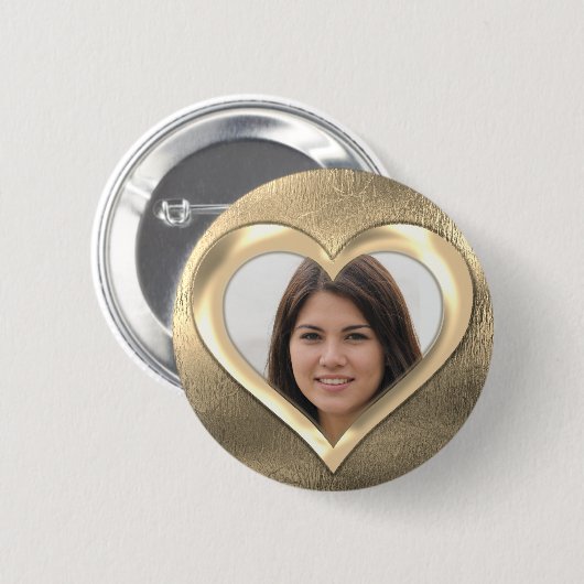 Gold Photo Lijst Heart Ronde Button 5,7 Cm (Voorkant /achterkant)