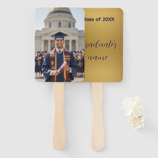 Gold Photo Personalized Graduation Fan Handwaaier (Voorkant en achterkant)