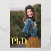 Gold Photo PhD Afstuderen kondiging Folie Uitnodiging (Voorkant)