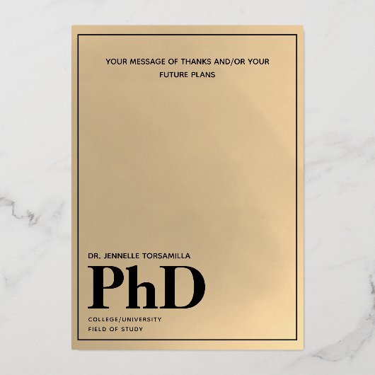 Gold Photo PhD Afstuderen kondiging Folie Uitnodiging (Achterkant)