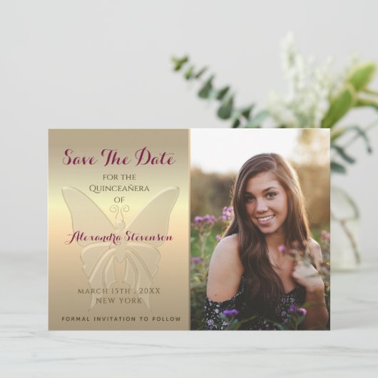 Gold Photo Quinceanera Save The Date (Staand voorkant)