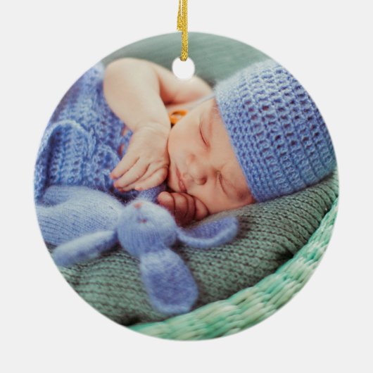 Gold Photo Script Baby Birth Stats kondiging Keramisch Ornament (Achterkant)