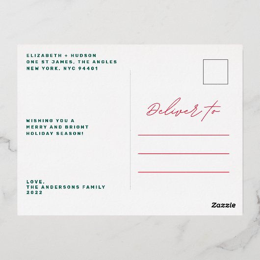 Gold Photo van Elegant Fun Merry-kerstfamilie Folie Feestdagen Briefkaart (Achterkant)