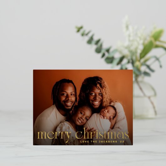 Gold Photo van Elegant Fun Merry-kerstfamilie Folie Feestdagen Briefkaart (Staand Voorkant)