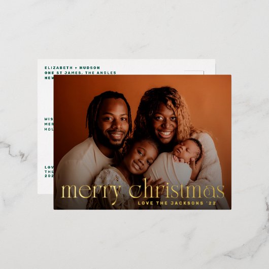 Gold Photo van Elegant Fun Merry-kerstfamilie Folie Feestdagen Briefkaart (Voorkant / Achterkant)