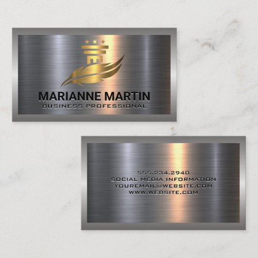 Gold Pillar en Logo | Metaal aluminium Visitekaartje (Voorkant / Achterkant)