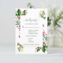 Gold Pine Berry Kerstlied Aanvraag Bruiloft RSVP Kaartje