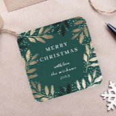 Gold Pine Branch Green Merry kerstavond Vierkante Sticker