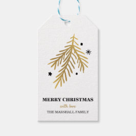 Gold pine en sterrenkerstmis cadeaulabel