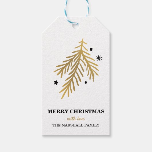 Gold pine en sterrenkerstmis cadeaulabel (Voorkant)
