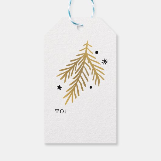 Gold pine en sterrenkerstmis cadeaulabel (Achterkant)
